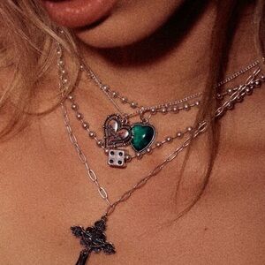 Garage Silver and Green Heart Charm Necklace